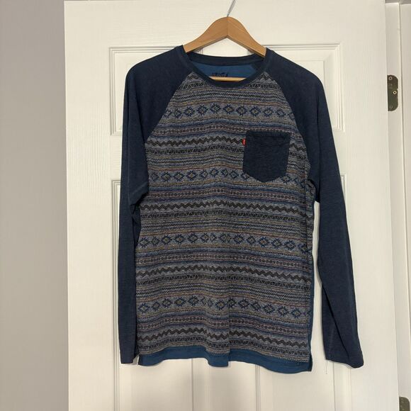 Levi's Other - Levi’s Baseball T-shirt Mens L Blue Aztec Long Sleeve Raglan Crewneck Pocket